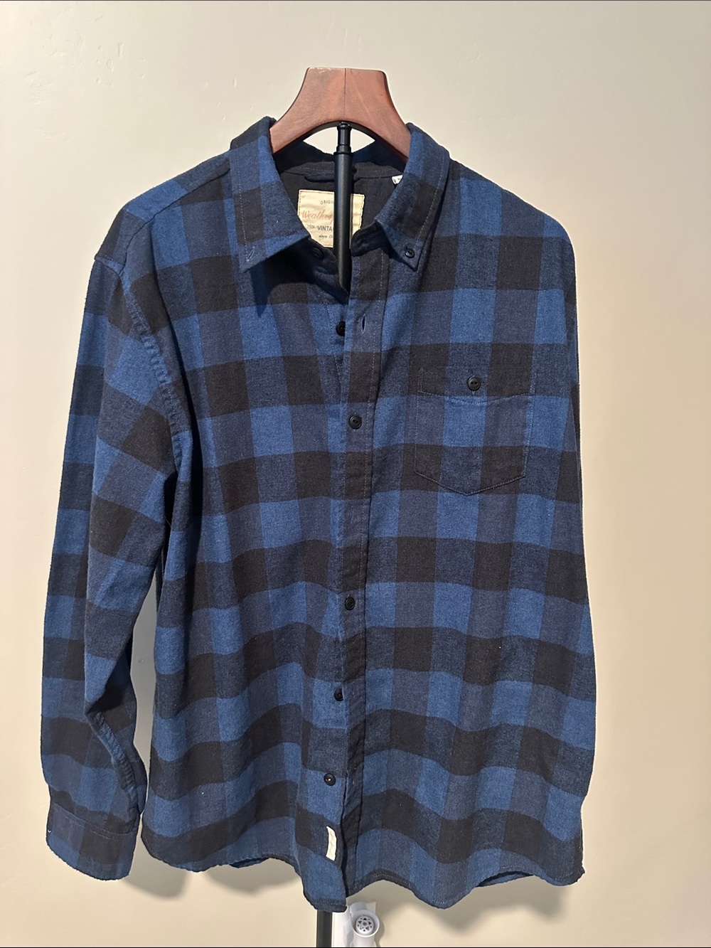 Weatherproof Blue and Black Buffalo Check Button-Down Shirt